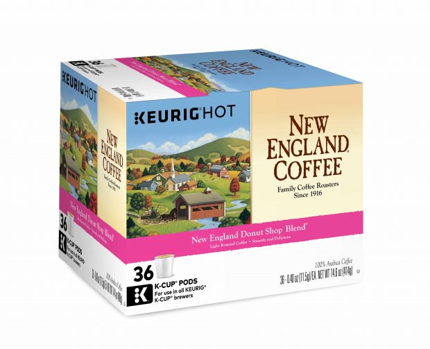 Box of New England Donut Shop Blend coffee